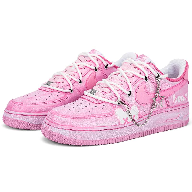 [Custom Pink Shadow Bear]  Air Force 1 Skateboarding Shoes Men Low-top White/pink