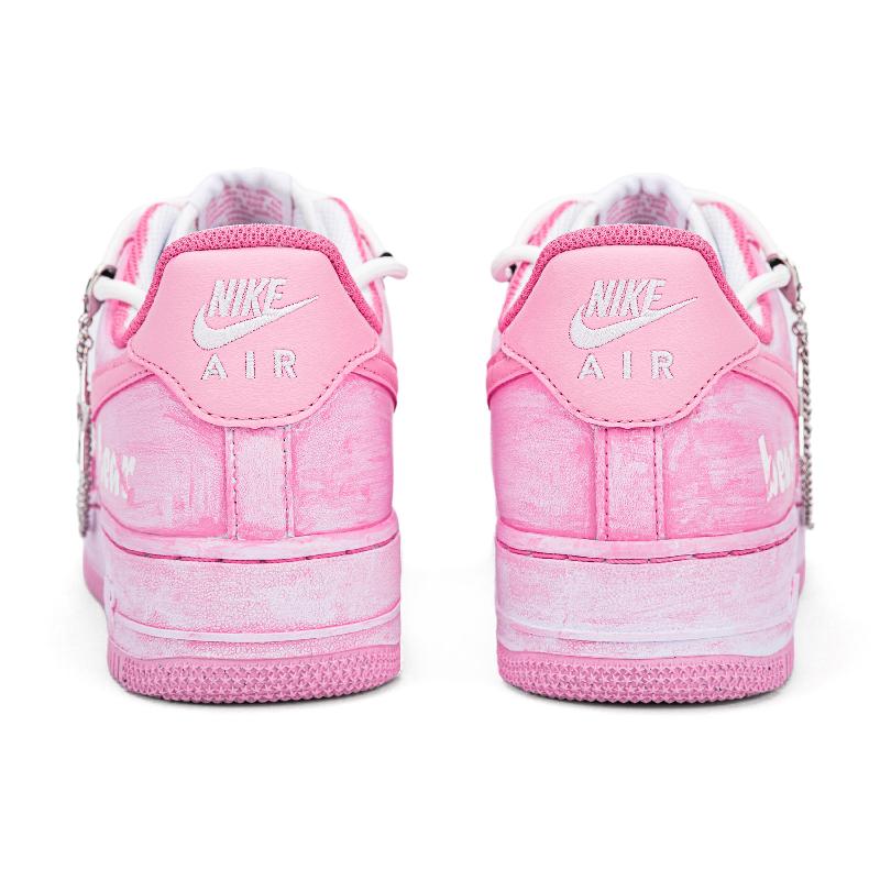 [Custom Pink Shadow Bear]  Air Force 1 Skateboarding Shoes Men Low-top White/pink