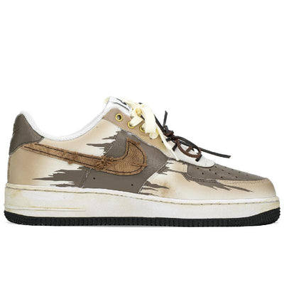 [Custom Auspicious bamboo]  Air Force 1 Skateboarding Shoes Men Low-top White/brown/beige