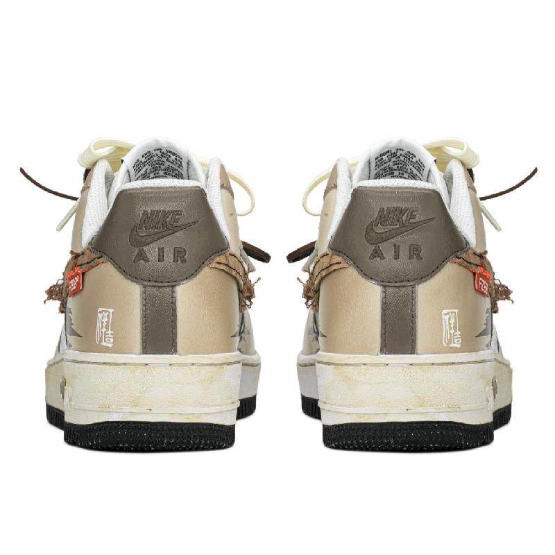 [Custom Auspicious bamboo]  Air Force 1 Skateboarding Shoes Men Low-top White/brown/beige