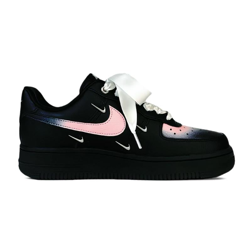 [Custom Pink and black rose with four hooks]  Air Force 1 Skateboard Shoes Women's Low-Top Black/Pink/White