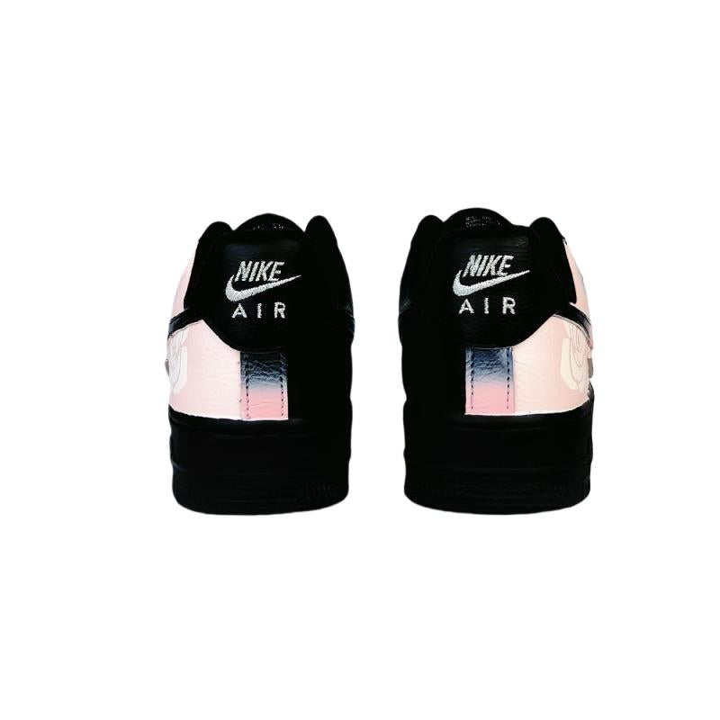 [Custom Pink and black rose with four hooks]  Air Force 1 Skateboard Shoes Women's Low-Top Black/Pink/White
