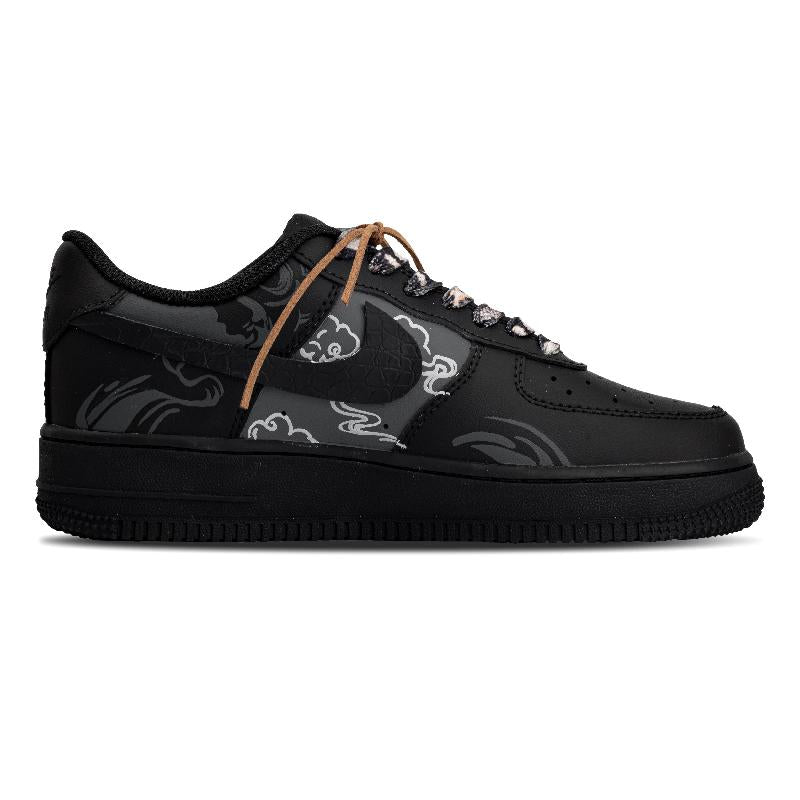 [Custom The Golden Snake brings good fortune]  Air Force 1 Skateboard Shoes Unisex Low-Top Black Gold