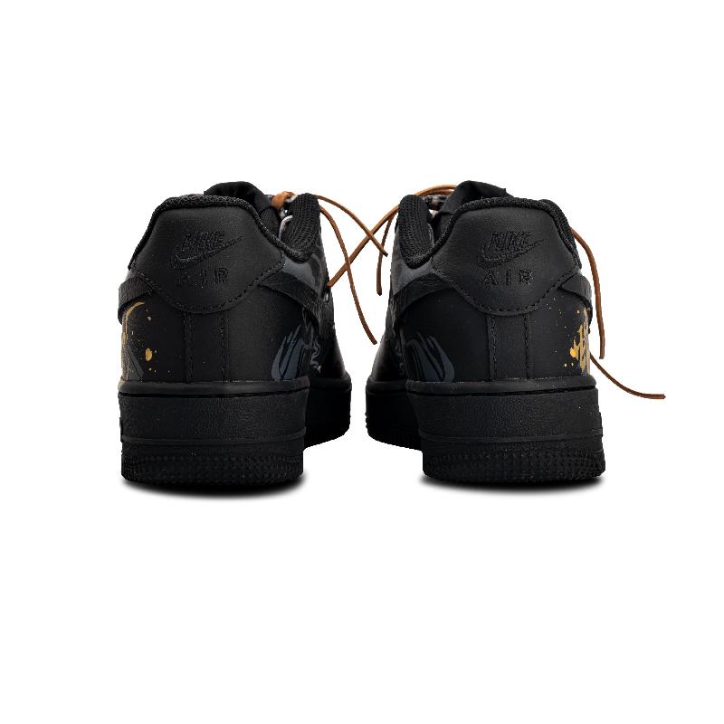 [Custom The Golden Snake brings good fortune]  Air Force 1 Skateboard Shoes Unisex Low-Top Black Gold