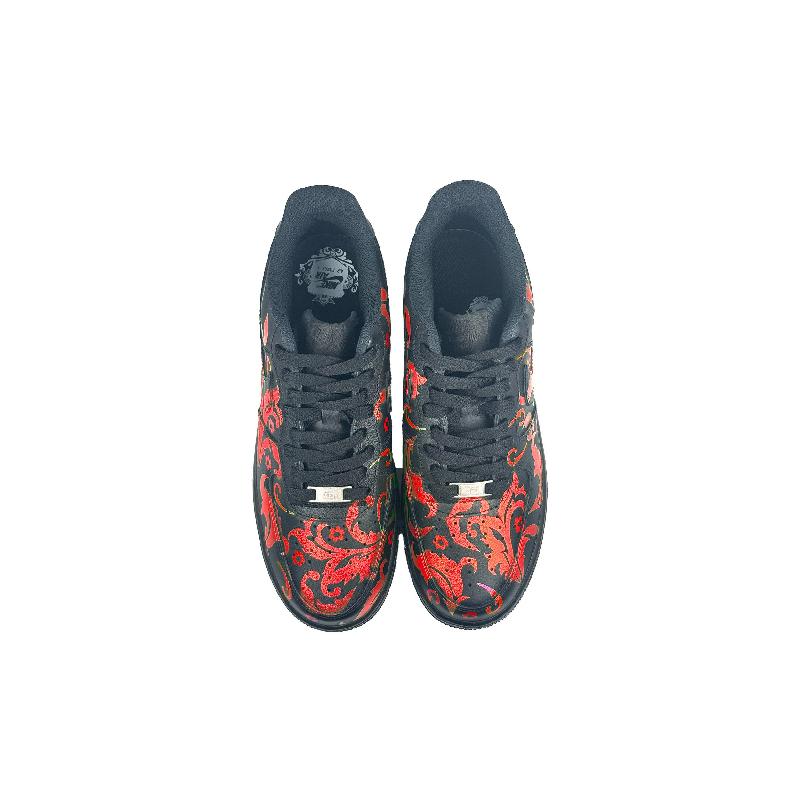 [Custom Fiery red flowers]  Air Force 1 Skateboard Shoes Unisex Low-Top Black/Red