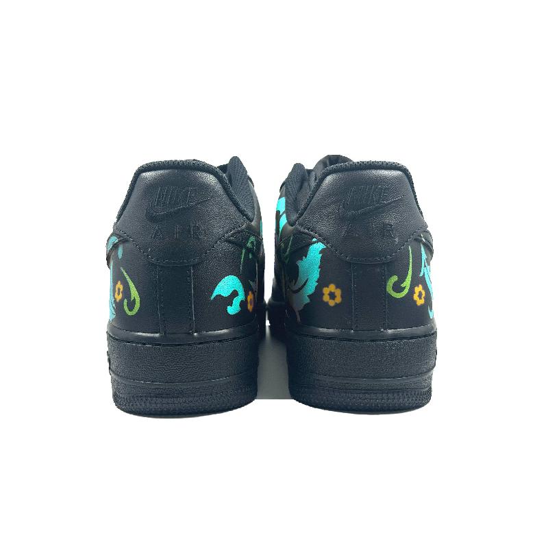 [Custom Blue and yellow flowers]  Air Force 1 Skateboard Shoes Unisex Low-Top Black/Blue