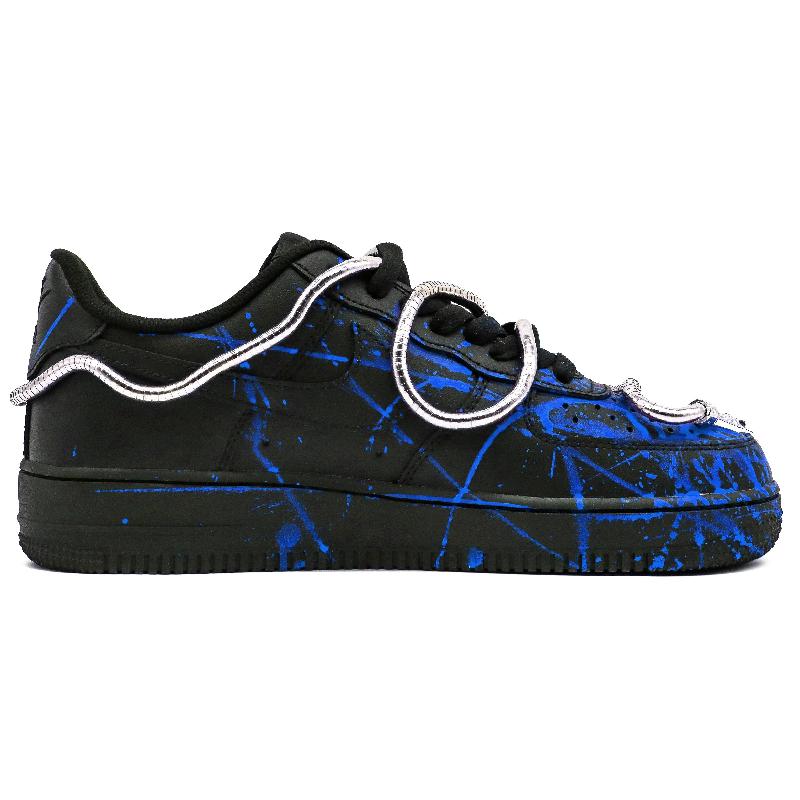 [Custom Snake blue men's style]  Air Force 1 Skateboarding Shoes Men Low-top Black/Blue/Silver
