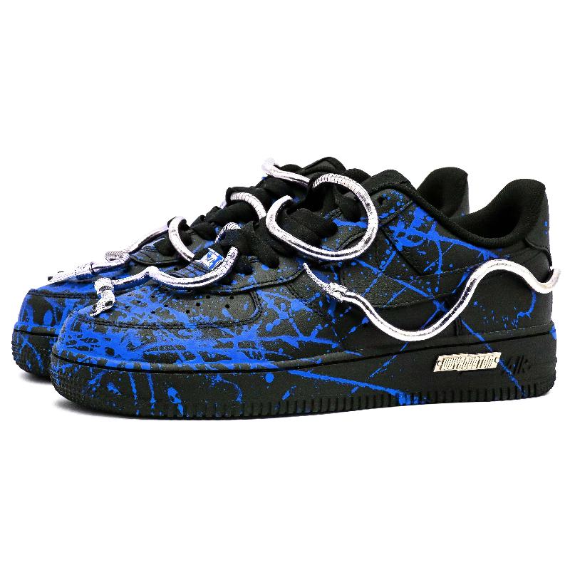 [Custom Snake blue men's style]  Air Force 1 Skateboarding Shoes Men Low-top Black/Blue/Silver