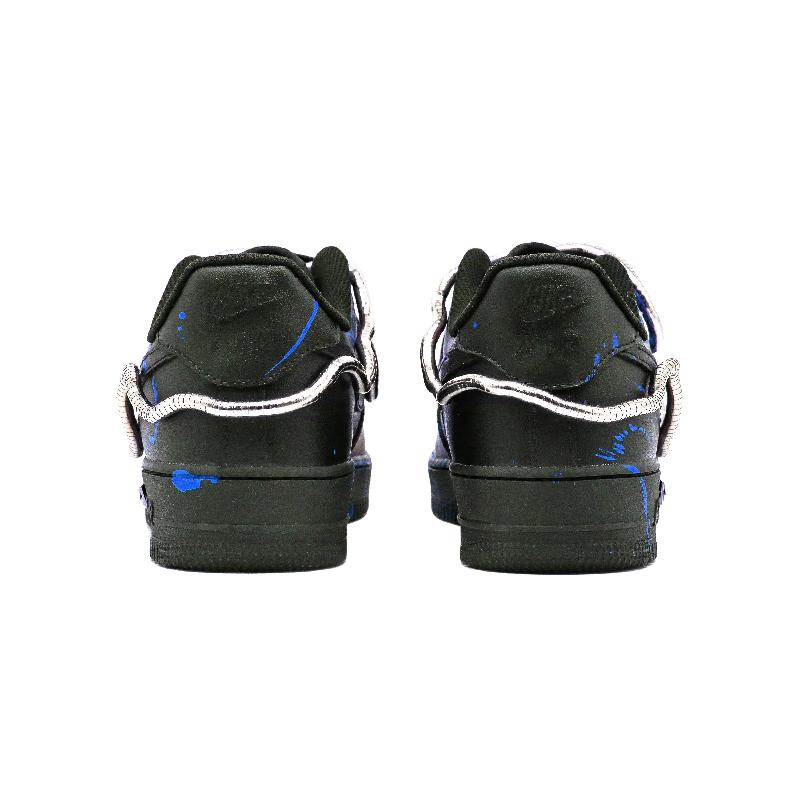 [Custom Snake blue men's style]  Air Force 1 Skateboarding Shoes Men Low-top Black/Blue/Silver