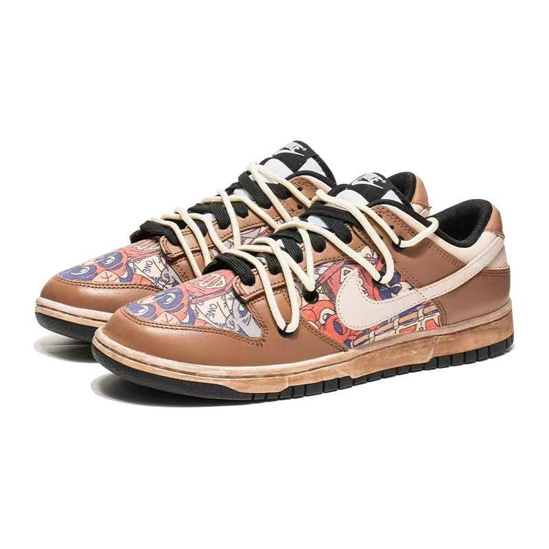 [Custom Valentine's Day doodle Brown and white C]  Dunk Skateboarding Shoes Men Low-top Palm Tree