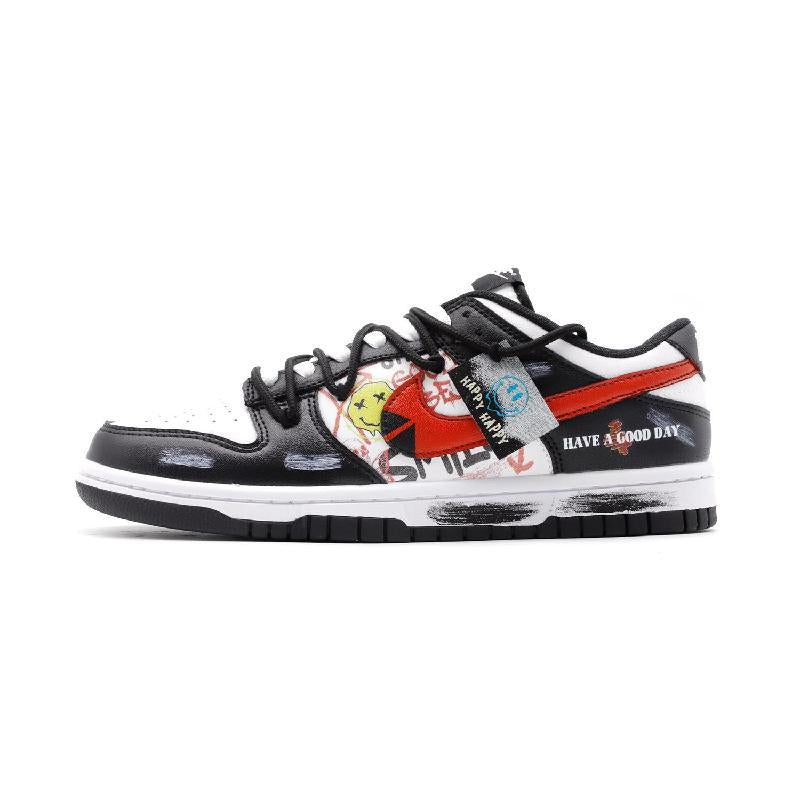 [Custom Keep Away from strangers Deconstruction]  Dunk Skateboarding Shoes Men Low-top Black/White/Red