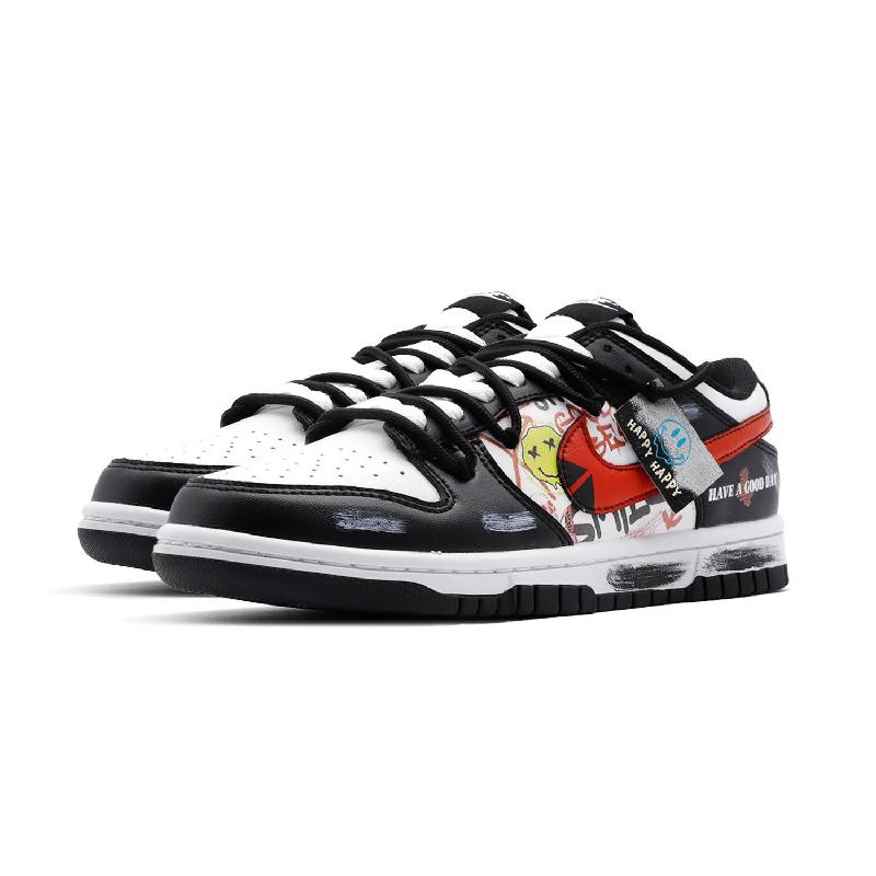 [Custom Keep Away from strangers Deconstruction]  Dunk Skateboarding Shoes Men Low-top Black/White/Red