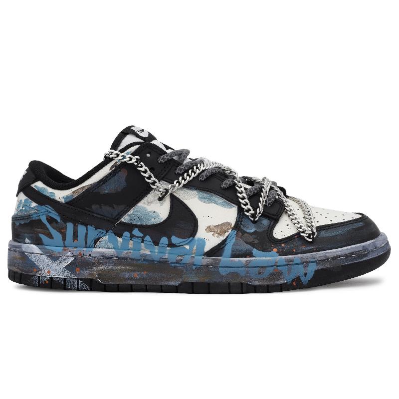 [Custom Survival rules for men]  Dunk Skateboarding Shoes Men Low-top Blue/off-white