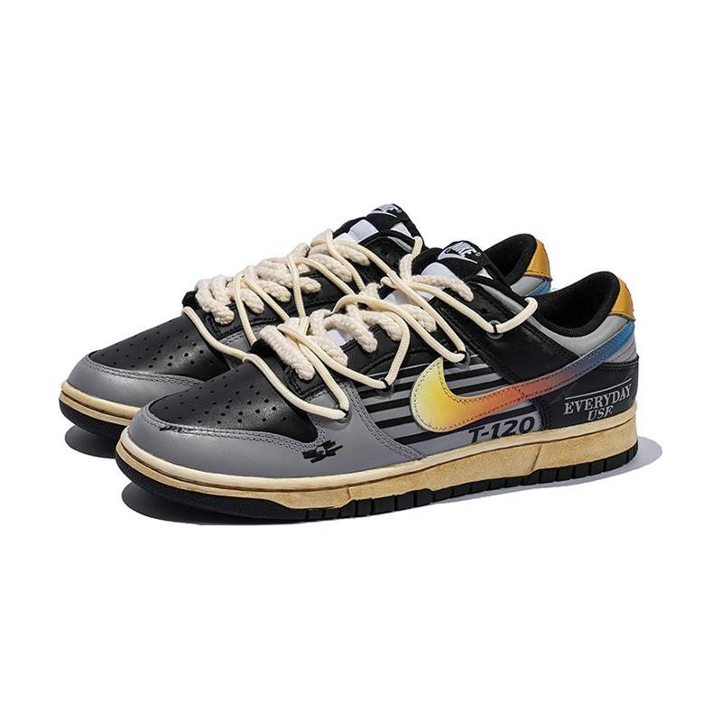 [Custom Men's style: Dazzling grey and black]  Dunk Skateboarding Shoes Men Low-top Gray