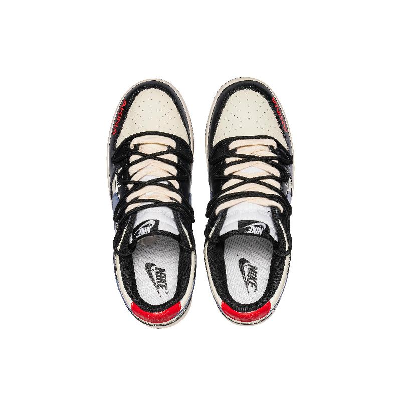 [Custom Deep blue forward line]  Dunk Skateboarding Shoes Unisex Low-top White/Black/Blue