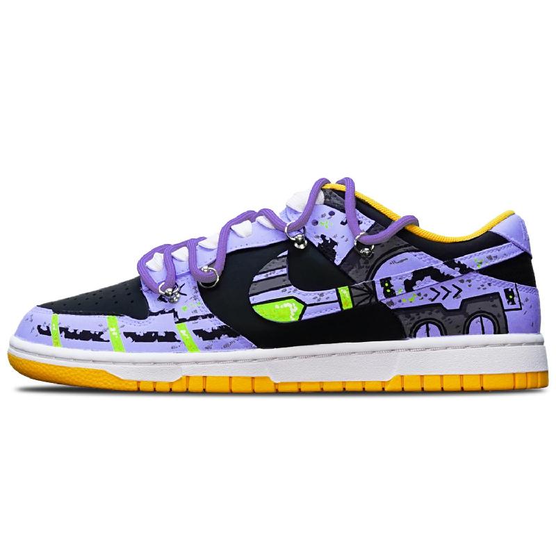 [Custom Dark Battle Damage Blue-violet S-BOX]  Dunk Skateboarding Shoes Men