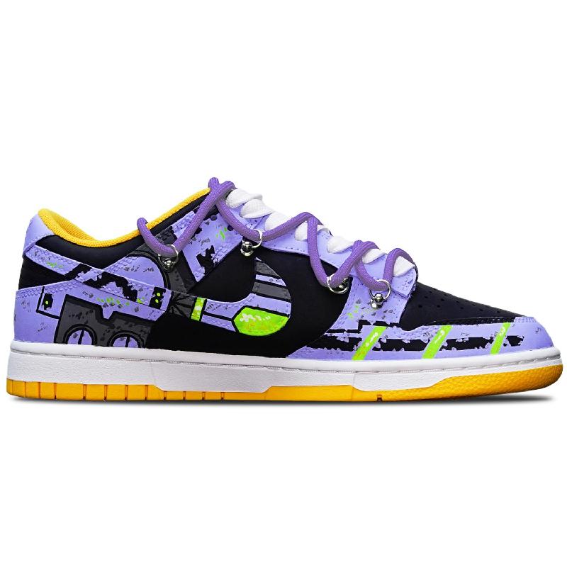 [Custom Dark Battle Damage Blue-violet S-BOX]  Dunk Skateboarding Shoes Men