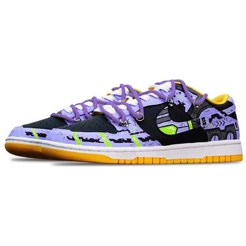 [Custom Dark Battle Damage Blue-violet S-BOX]  Dunk Skateboarding Shoes Men