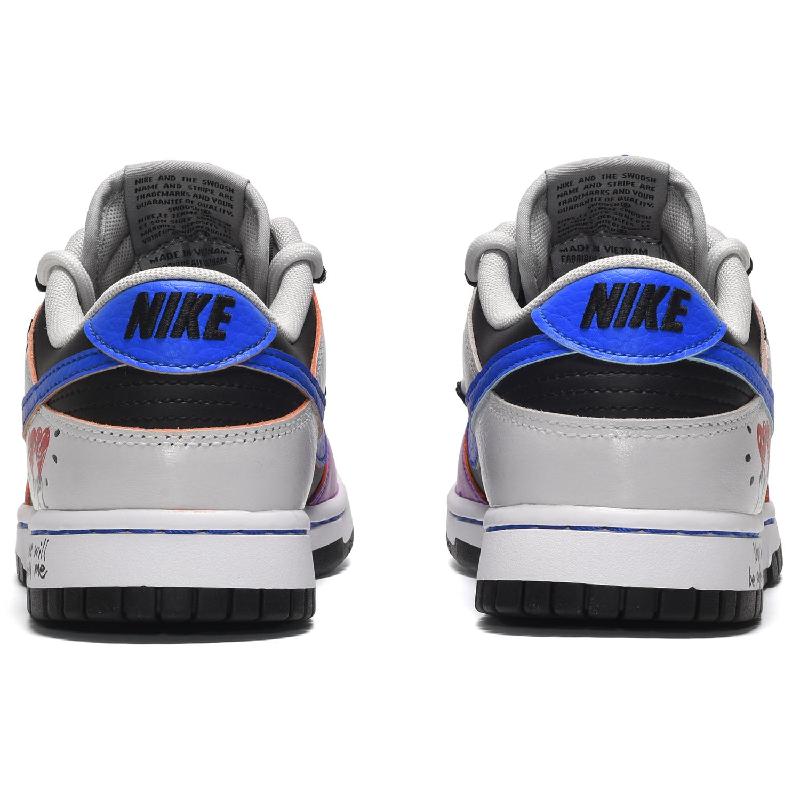 [Custom Men's style: Heart to Heart Blue, Black and purple]  Dunk Skateboarding Shoes Men Low-top Blue-black-purple