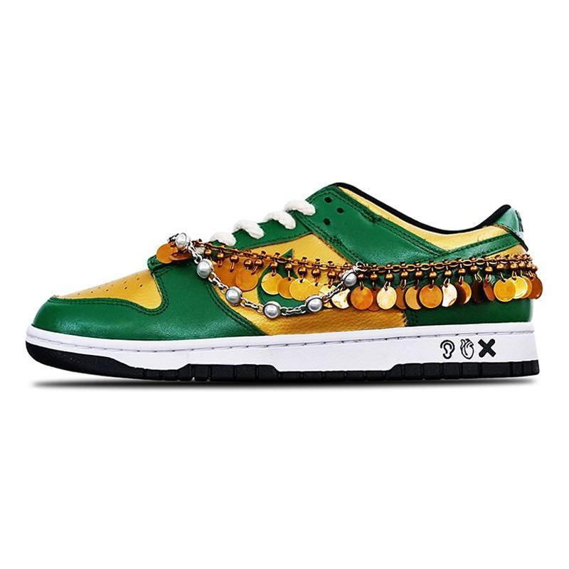 [Custom Men's Gibberro]  Dunk Skateboarding Shoes Men Low-top Green/Gold