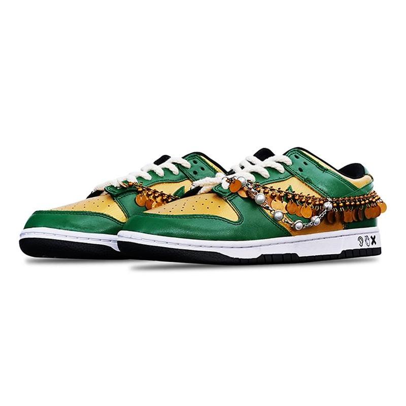 [Custom Men's Gibberro]  Dunk Skateboarding Shoes Men Low-top Green/Gold