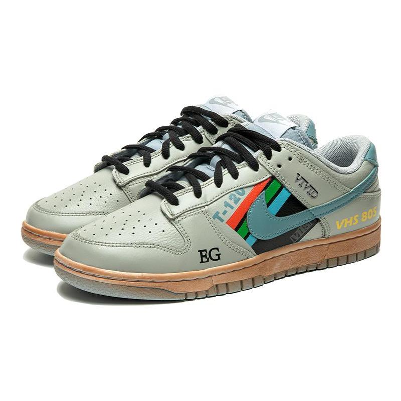 [Custom Men's striped cyan grey]  Dunk Skateboarding Shoes Men Low-top Dark Gray