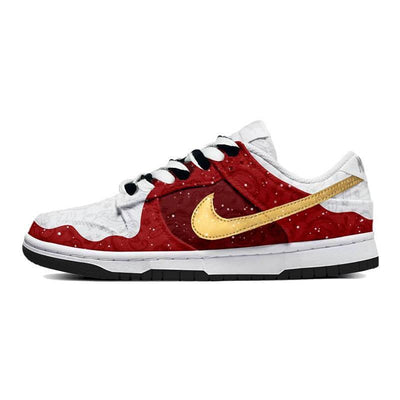 [Custom Women's Christmas-themed white, red and gold]  Dunk Skateboarding Shoes Women's