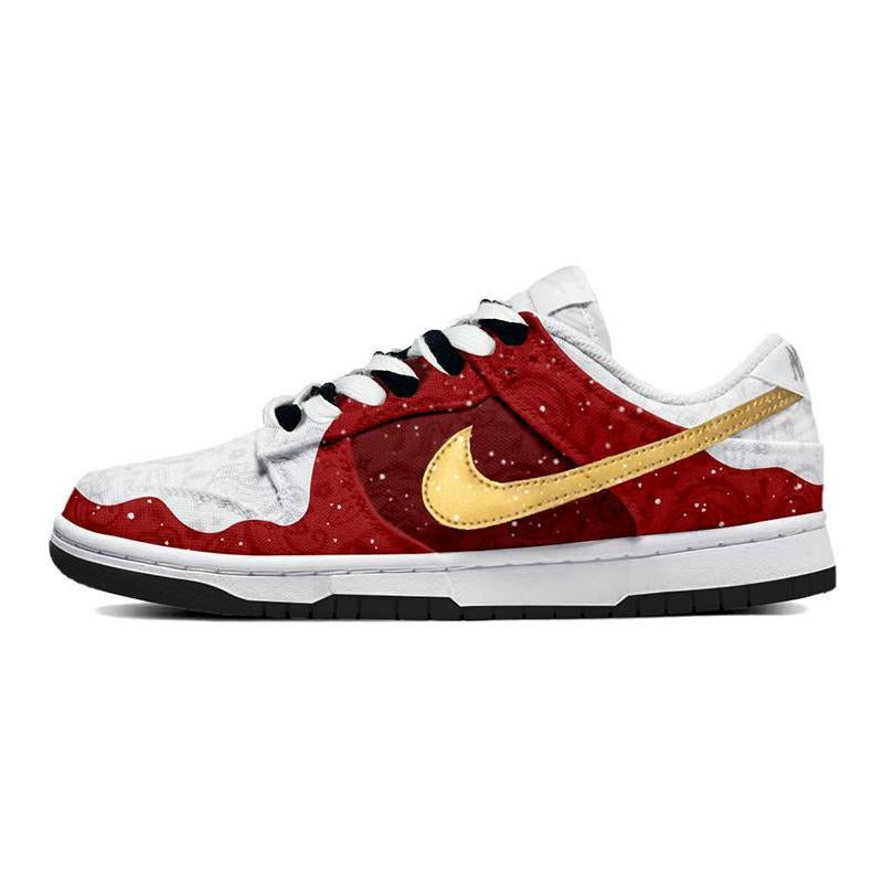 [Custom Women's Christmas-themed white, red and gold]  Dunk Skateboarding Shoes Women's