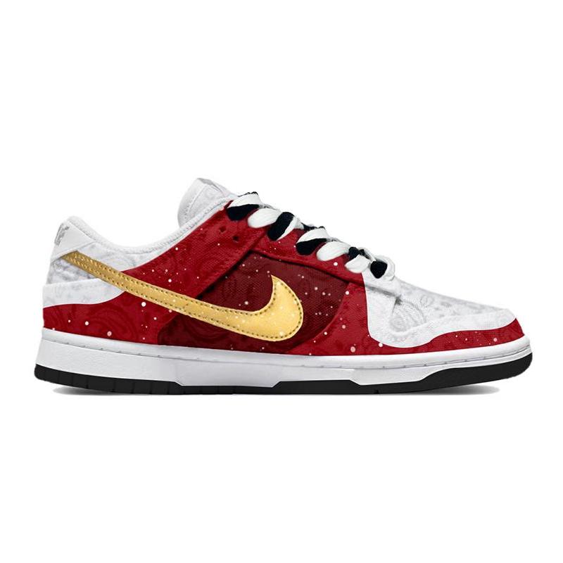 [Custom Women's Christmas-themed white, red and gold]  Dunk Skateboarding Shoes Women's