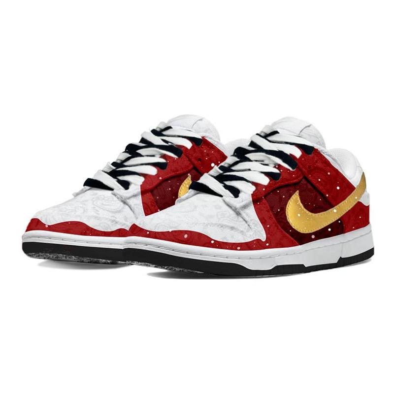 [Custom Women's Christmas-themed white, red and gold]  Dunk Skateboarding Shoes Women's