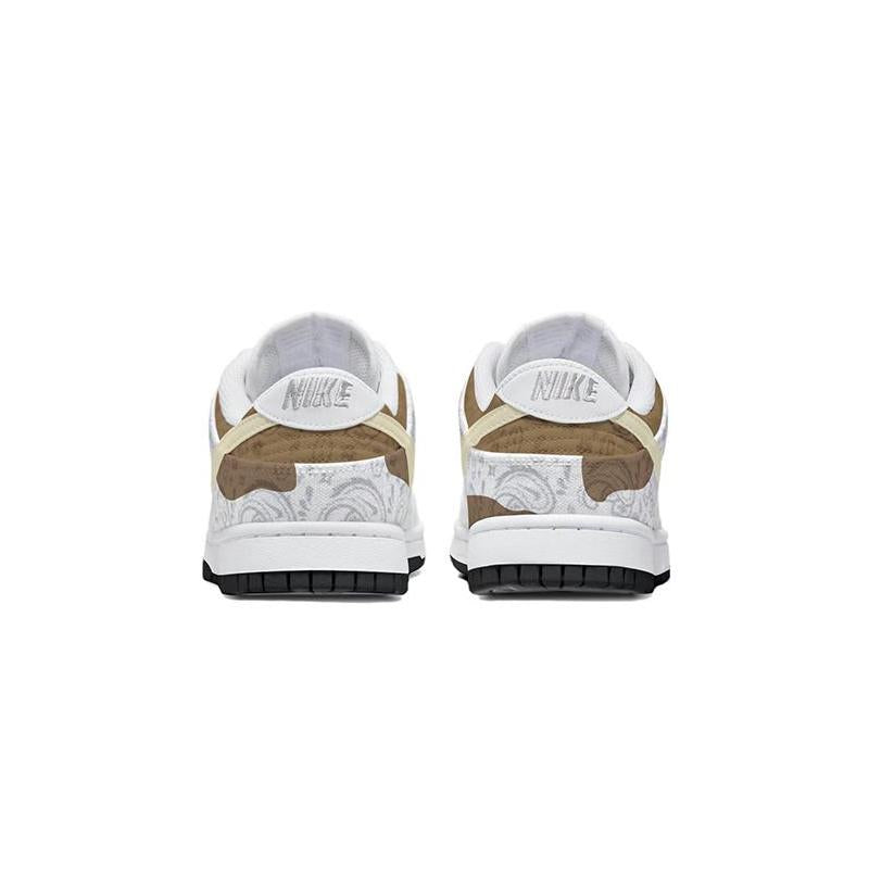[Custom Women's cashew flower retro white and brown]  Dunk Skateboarding Shoes Women's Low-top Light Khaki