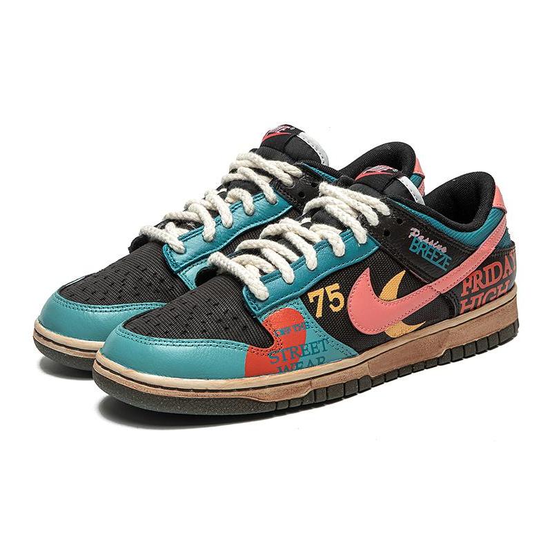 [Custom Men's graffiti in black and red]  Dunk Skateboarding Shoes Men