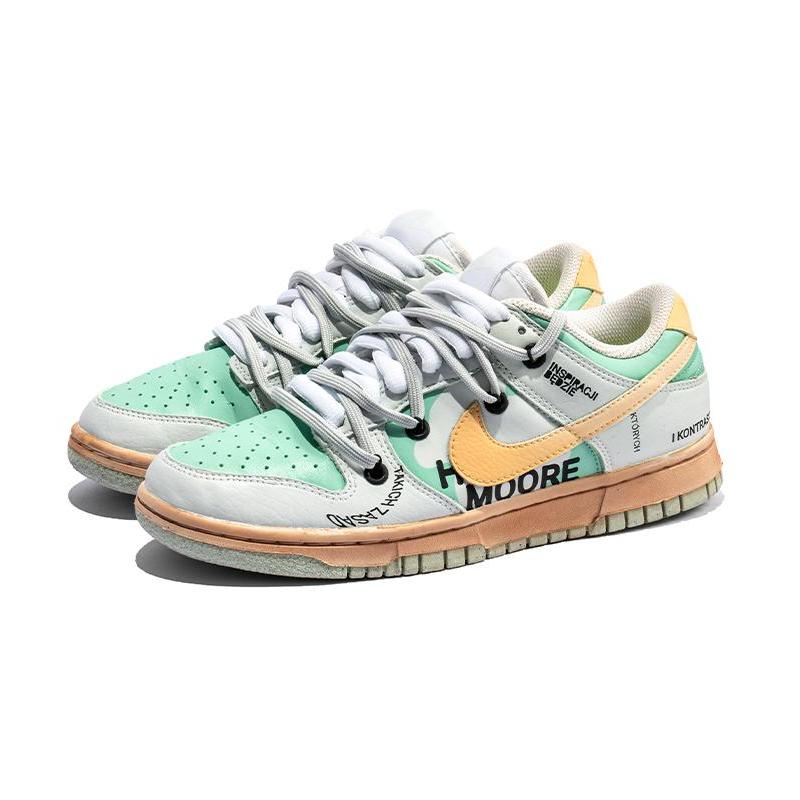 [Custom Women's sea breeze white and green]  Dunk Skateboarding Shoes Women's Low-top White/Green