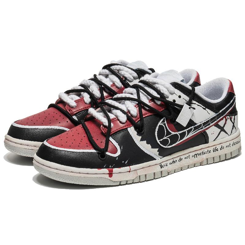 [Custom Men's Halloween spider web]  Dunk Skateboarding Shoes Men Low-top Black/White