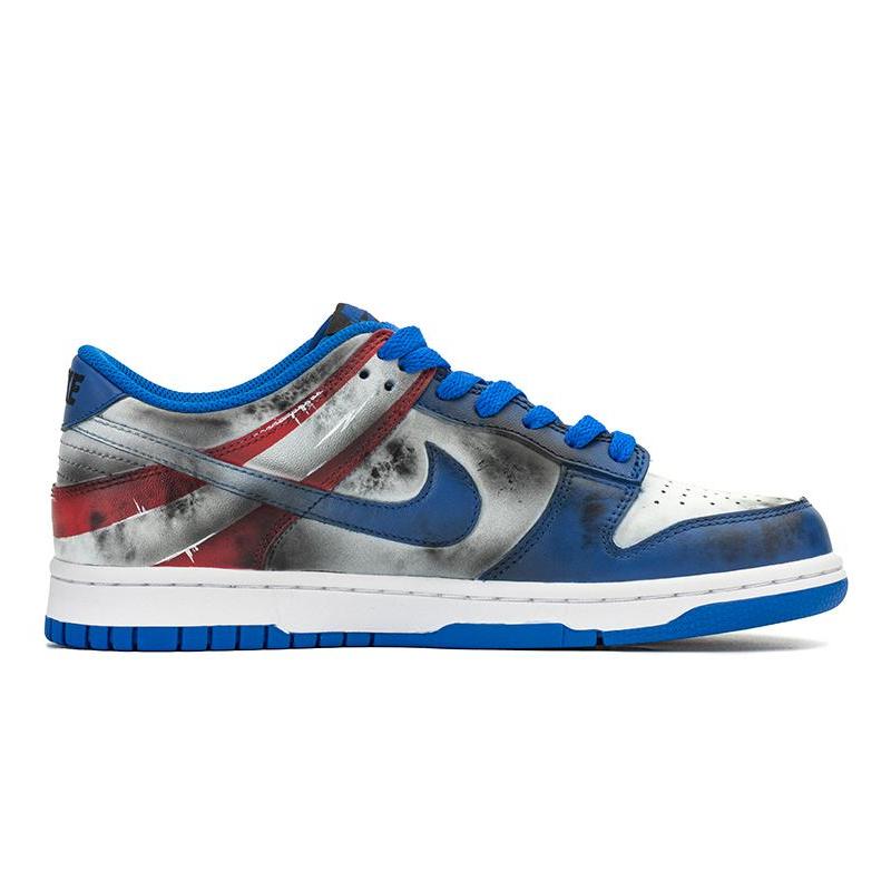 [Custom DKL men's Captain America VIBE]  Dunk Skateboarding Shoes Men Low-top Blue/Red/Gray