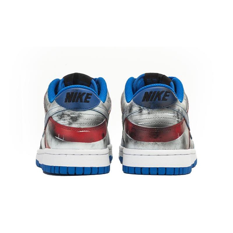 [Custom DKL men's Captain America VIBE]  Dunk Skateboarding Shoes Men Low-top Blue/Red/Gray