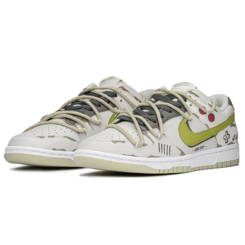 [Custom Street game]  Dunk Skateboarding Shoes Men Low-top Brown/yellow