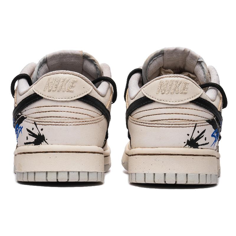 [Custom Men's ink-wash art in black and blue]  Dunk Skateboarding Shoes Men Low-top Blue/Brown