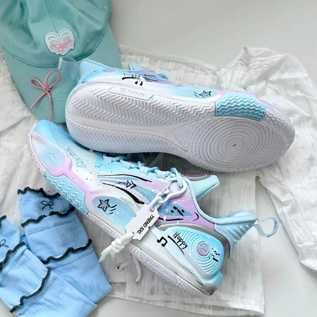 [Blue and pink Color, Scheme Ink Pplattered Old Style] Custom Street LiNing Basketball Shoes Unisex