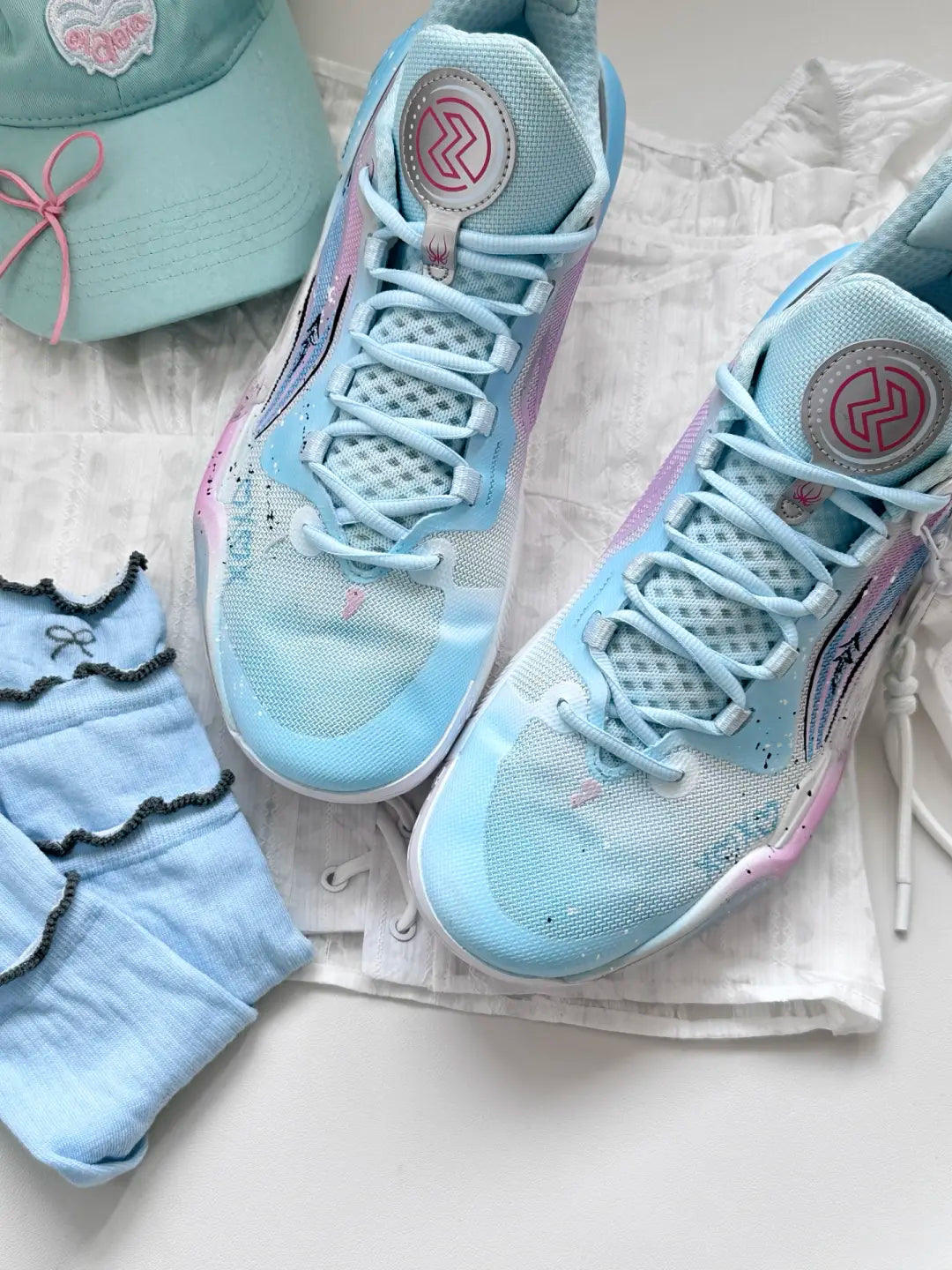 [Blue and pink Color, Scheme Ink Pplattered Old Style] Custom Street LiNing Basketball Shoes Unisex