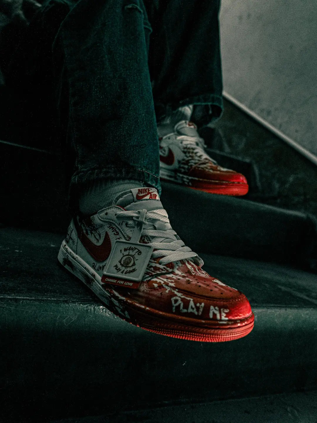 [Custom AF Chainsaw Horror]  Air Force 1 Skateboard Shoes Unisex Low-Top White/Red