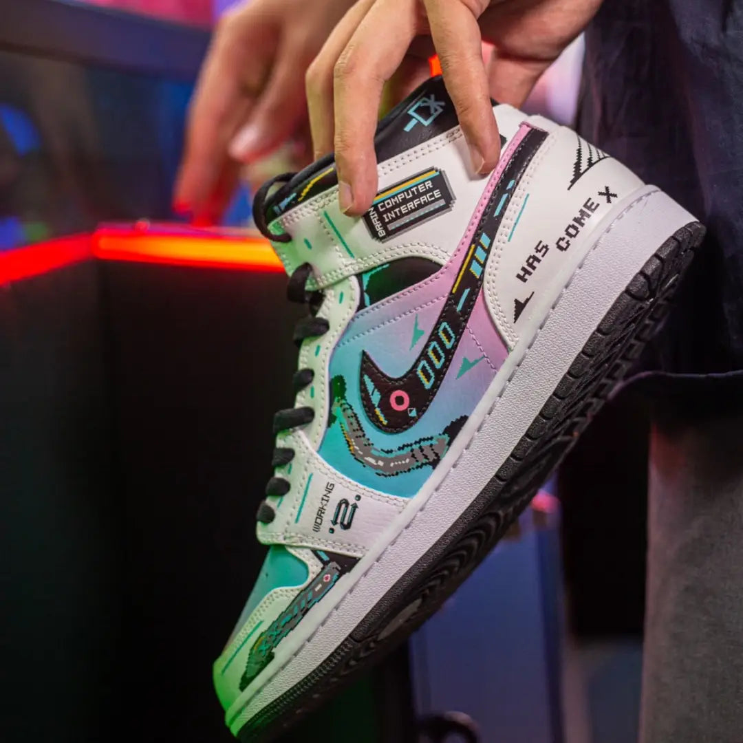 [Custom Cyber Cotton Candy] Jordan Air Jordan 1 Mid Unisex Skateboarding Shoes