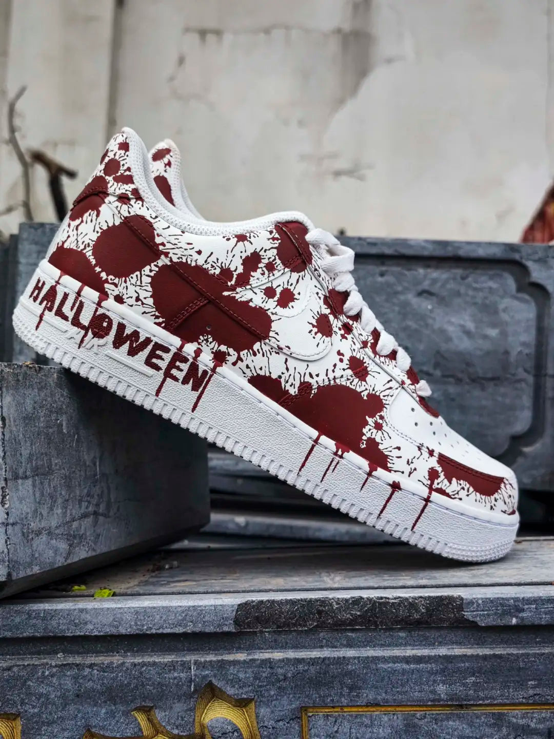 [Customized Cursed Sole] Air Force 1 Low-top Shoes Unisex White/Red Halloween Series