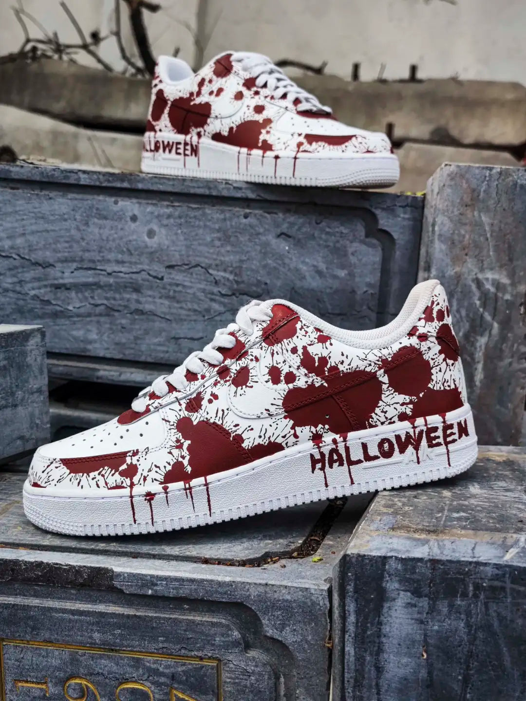 [Customized Cursed Sole] Air Force 1 Low-top Shoes Unisex White/Red Halloween Series