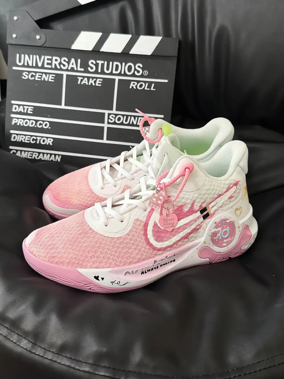 [Custom Pink Flame Encounter]  KD Trey 5 IX Vintage Basketball Shoes Unisex Mid-top White/pink