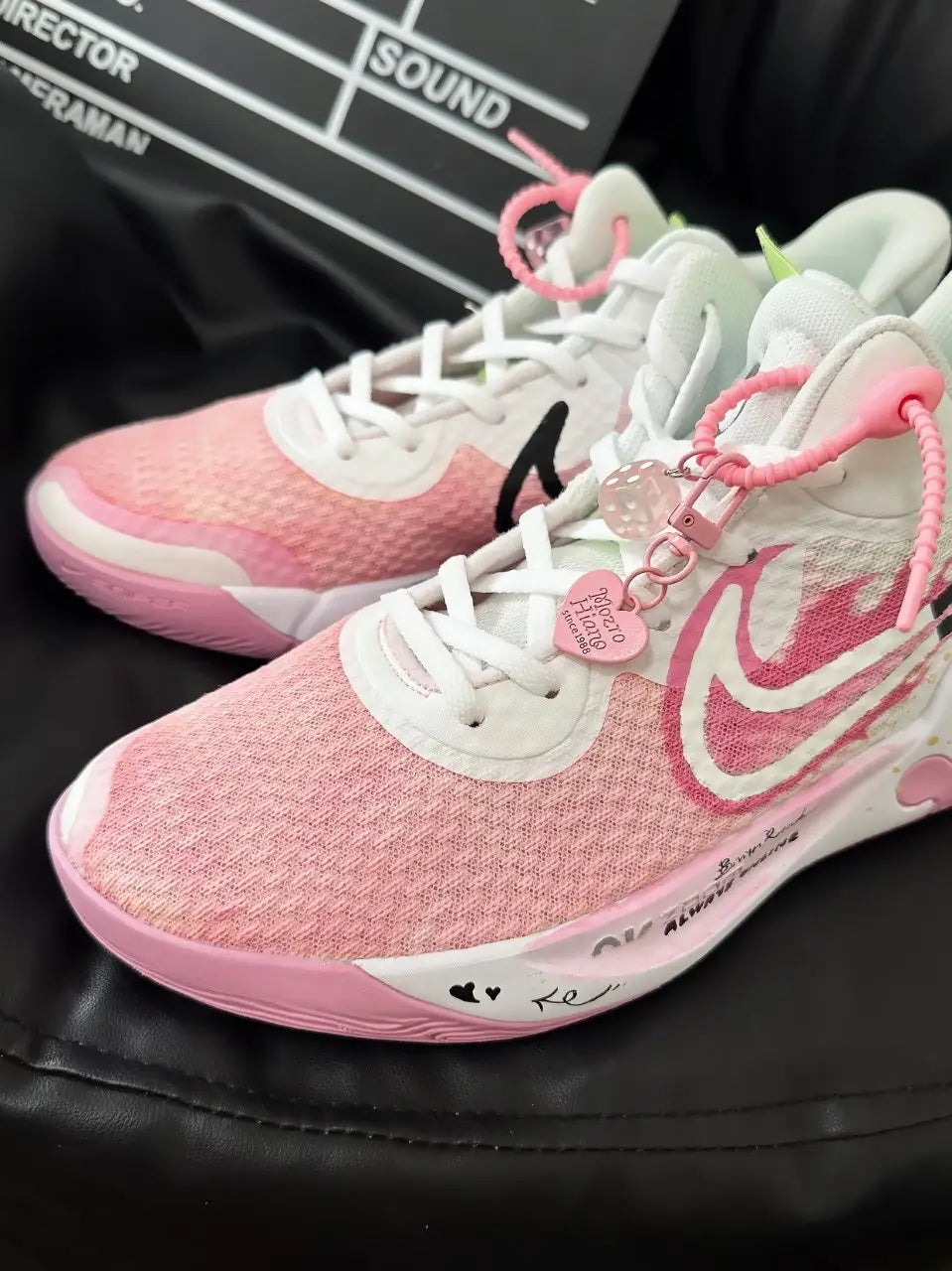 [Custom Pink Flame Encounter]  KD Trey 5 IX Vintage Basketball Shoes Unisex Mid-top White/pink
