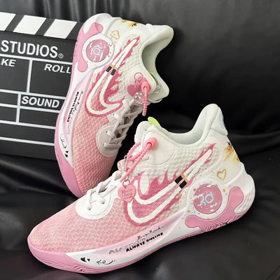 [Custom Pink Flame Encounter]  KD Trey 5 IX Vintage Basketball Shoes Unisex Mid-top White/pink
