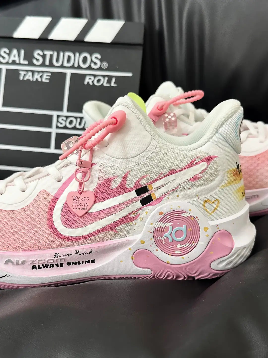 [Custom Pink Flame Encounter]  KD Trey 5 IX Vintage Basketball Shoes Unisex Mid-top White/pink