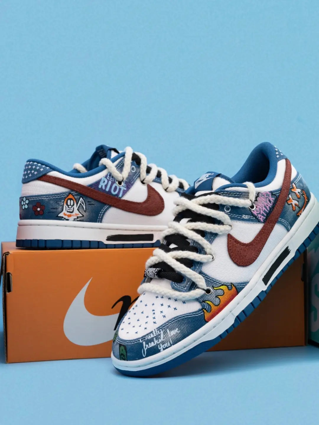 [Custom Cowboy Graffiti] Dunk Skateboarding Shoes Twine Shoelace Unisex