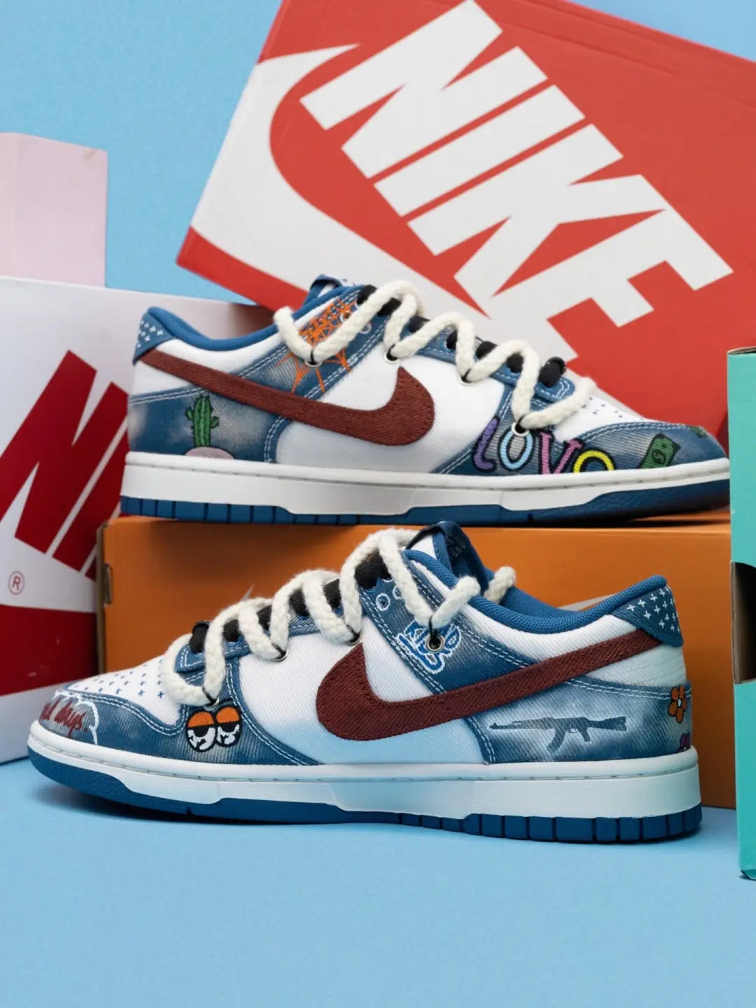 [Custom Cowboy Graffiti] Dunk Skateboarding Shoes Twine Shoelace Unisex